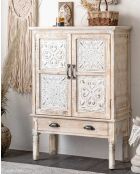 Mala - Aparador alto con 2 puertas en madera maciza de mango tallada 85 cm