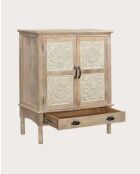 Mala - Aparador alto con 2 puertas en madera maciza de mango tallada 85 cm