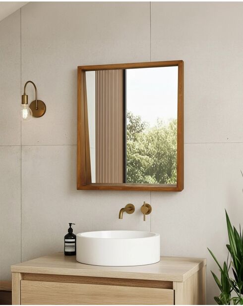 Rovio - Grand miroir mural rectangulaire en bois de manguier - 60x10x76 cm