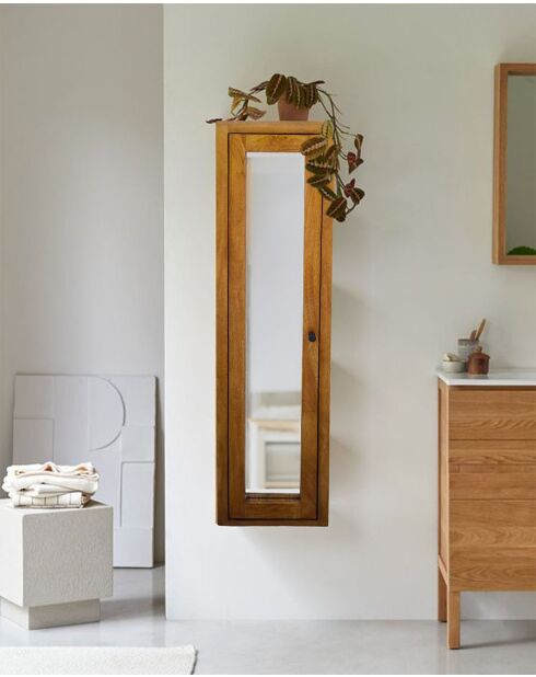 Palo - Columna colgante con espejo en madera maciza de mango - 40x25x140 cm