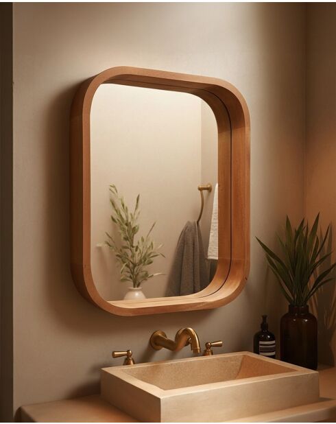 Ligno - Miroir mural salle de bain en bois massif de manguier - 60x10x76 cm