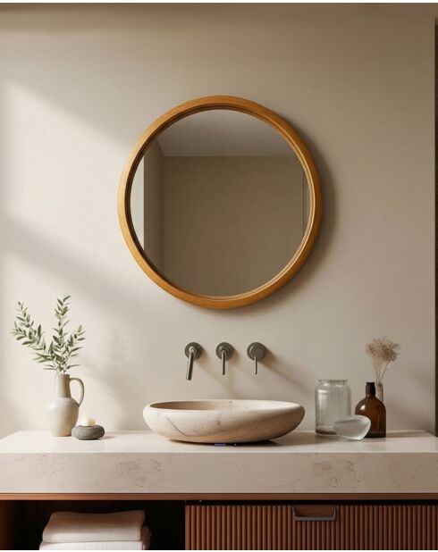 Liora - Miroir rond en bois massif de manguier - 76x5 cm