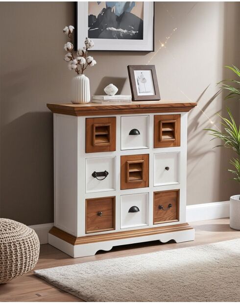 Inda - Petit buffet en Mindy massif blanc et naturel 80 cm