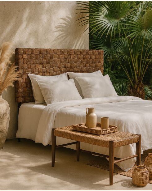 Nest - Tête de lit tressée en jacinthe d'eau et acajou - 160x10x100 cm