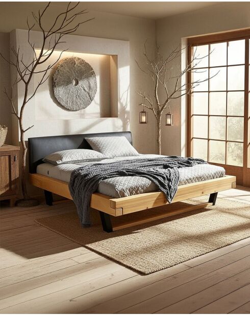 Bakara - Letto Beam in legno massello di abete rosso e metallo nero 160 CM