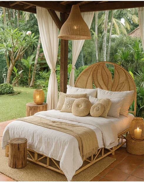 Rimba - Tête de lit en rotin Feuilles - 160x10x150 cm