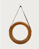 Brio - Espejo de baño redondo de madera con correa de piel - 45x5 cm