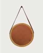 Brio - Espejo de baño redondo de madera con correa de piel - 45x5 cm
