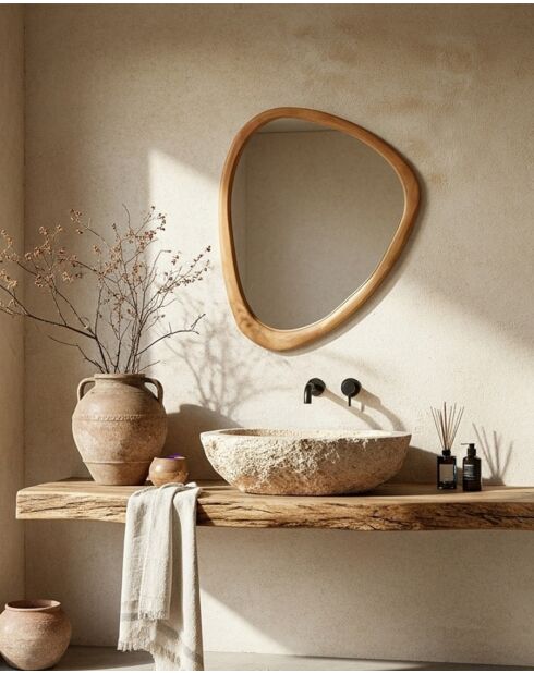 Trivéo - Miroir organique en bois massif de manguier - 60x3X90 cm