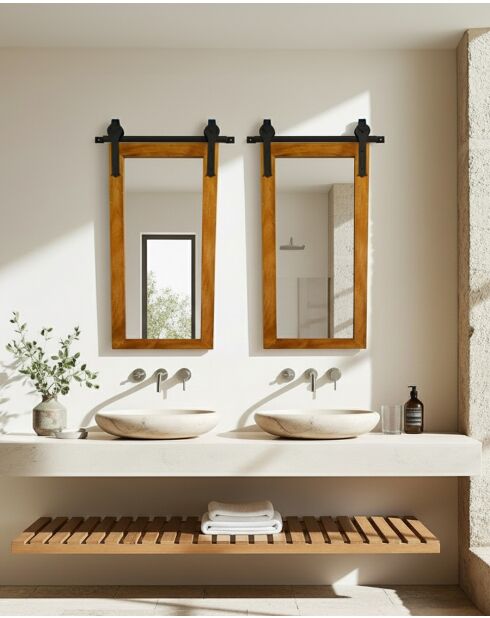 Zara - Miroir mural rectangulaire en bois massif et métal - 40x3X120 cm