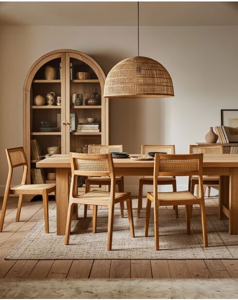 Baldachin — 2 Esszimmerstühle aus massivem Teakholz und Rattan — 44x48x81 cm