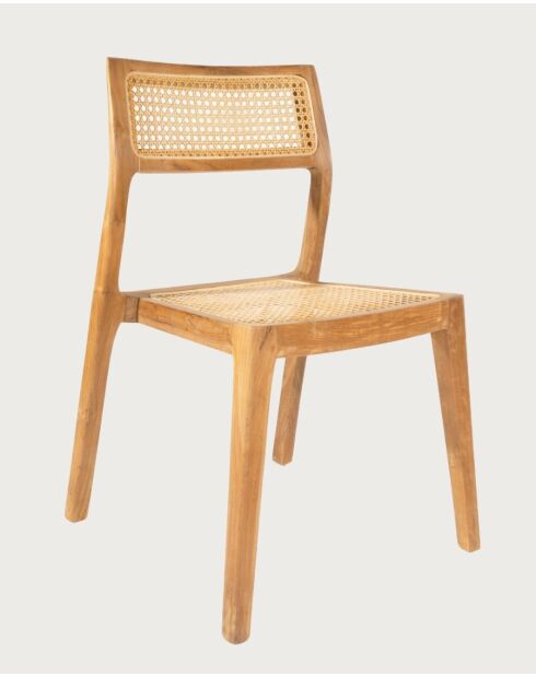 Baldachin — 2 Esszimmerstühle aus massivem Teakholz und Rattan — 44x48x81 cm