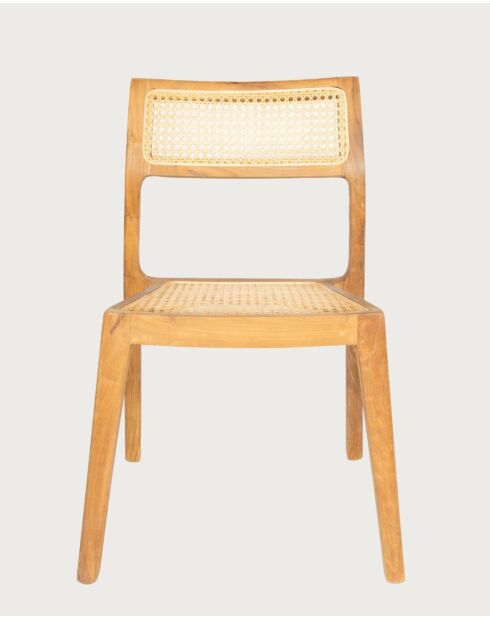 Baldachin — 2 Esszimmerstühle aus massivem Teakholz und Rattan — 44x48x81 cm