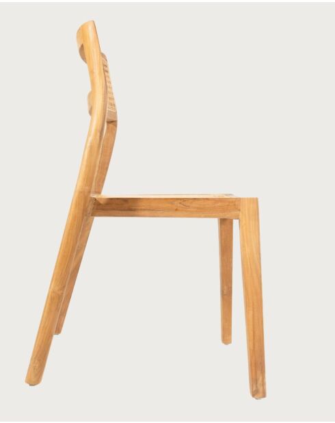 Baldachin — 2 Esszimmerstühle aus massivem Teakholz und Rattan — 44x48x81 cm