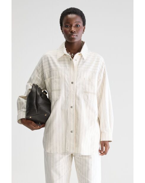 Guru ecrufarbenes gestreiftes Überhemd