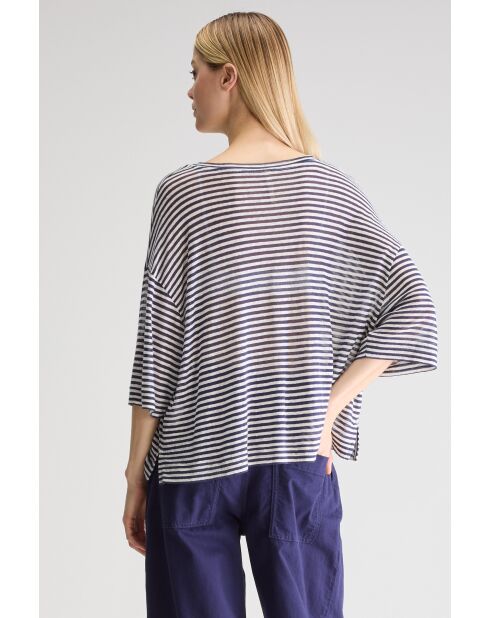 T-shirt en Lin mélangé Vydel rayé bleu marine