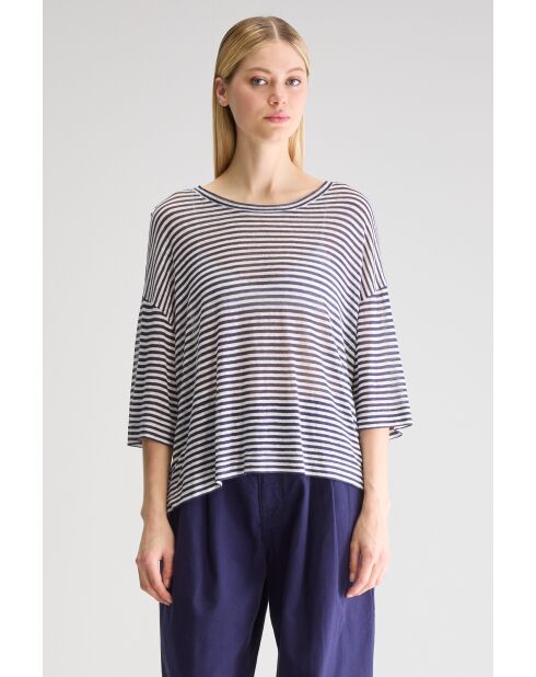 T-shirt en Lin mélangé Vydel rayé bleu marine