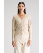 Beigefarbener Cardigan Attin aus Baumwolle und Leinen