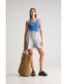 Short Lilat rayé écru/bleu