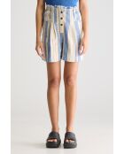Short Lilat rayé écru/bleu