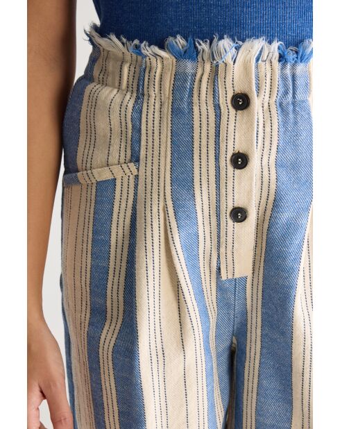 Short Lilat rayé écru/bleu