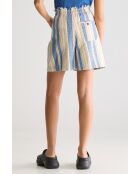 Short Lilat rayé écru/bleu