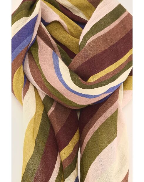 Bufanda Sines de lino y modal a rayas multicolor - 135x135 cm