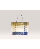 Ostic geruite tas beige/blauw - 33x36 cm