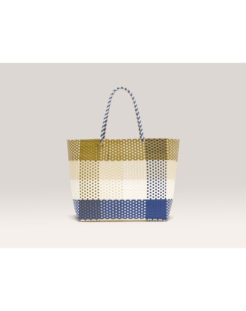 Ostic karierte Tasche beige/blau - 33x36 cm