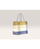Ostic geruite tas beige/blauw - 33x36 cm