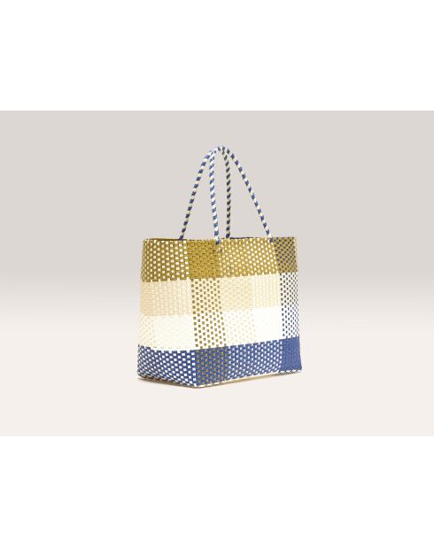 Ostic karierte Tasche beige/blau - 33x36 cm
