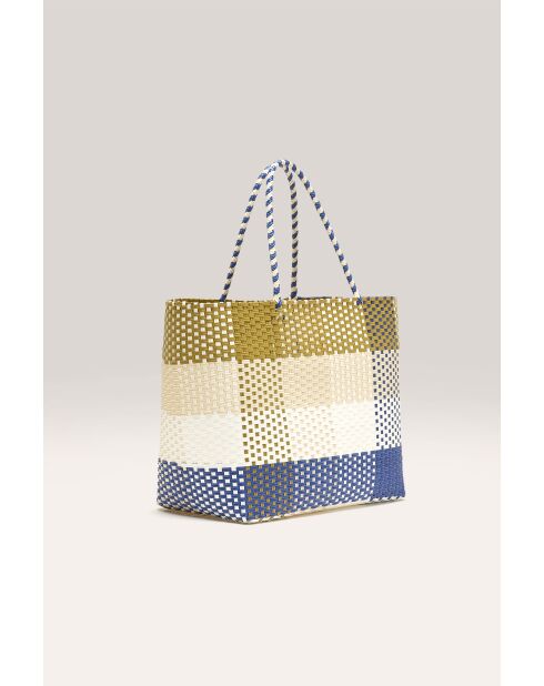 Ostic karierte Tasche beige/blau - 33x36 cm