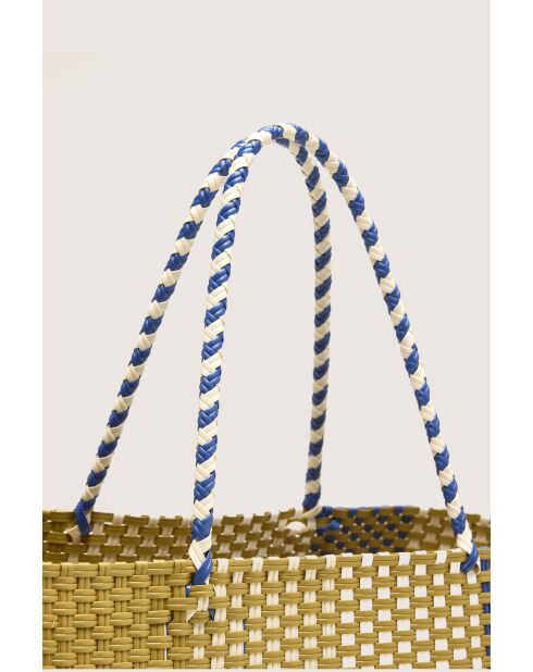 Ostic karierte Tasche beige/blau - 33x36 cm