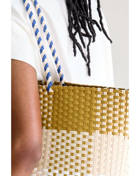 Ostic geruite tas beige/blauw - 33x36 cm