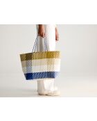 Ostic geruite tas beige/blauw - 33x36 cm