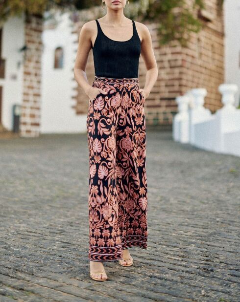 Pantalon fluide coupe droite Pavia à imprimé exotique