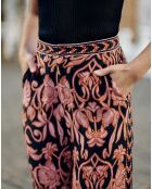 Pavia, gerade geschnittene, fließende Hose mit exotischem Aufdruck