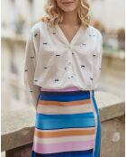 Blusa ampia Bolia ecru/blu