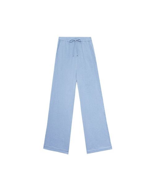 Palmy hemelsblauwe broek van dubbel gaaskatoen met wijde pijpen
