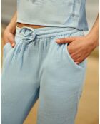 Palmy hemelsblauwe broek van dubbel gaaskatoen met wijde pijpen