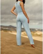 Palmy hemelsblauwe broek van dubbel gaaskatoen met wijde pijpen