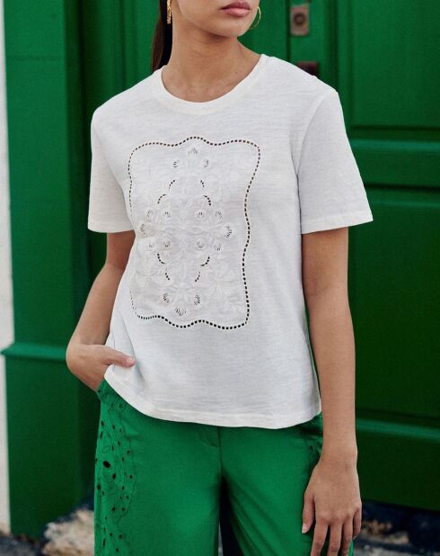 Thessa ecru t-shirt met rechte snit