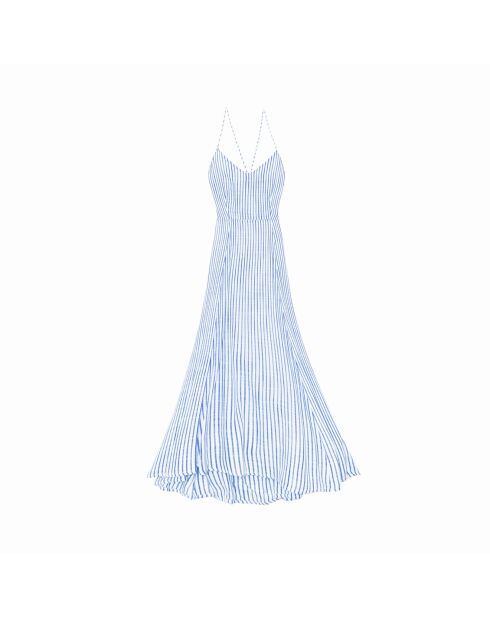 Raima ecru/blauwe midi-jurk met schouders