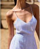 Raima ecru/blauwe midi-jurk met schouders