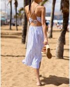 Raima ecru/blauwe midi-jurk met schouders