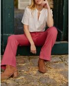 Bruin ruimvallend overhemd van Dobby katoen, bruin/witte V-hals