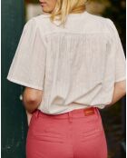 Bruin ruimvallend overhemd van Dobby katoen, bruin/witte V-hals