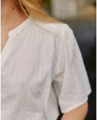 Bruin ruimvallend overhemd van Dobby katoen, bruin/witte V-hals