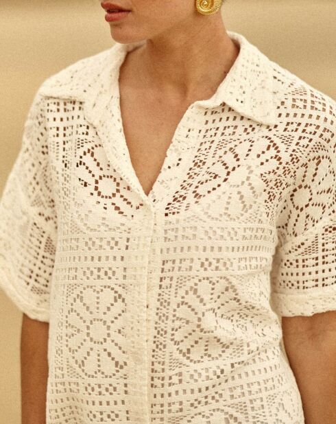 Ecrufarbenes Oversize-Hemdkleid Rilowa