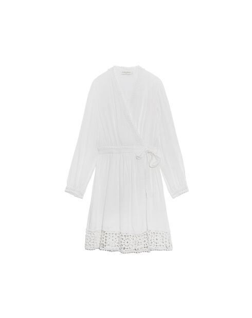 Abito corto svasato River con inserti e finiture in crochet bianco